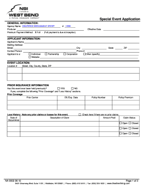 Special Event Insurance Application Form