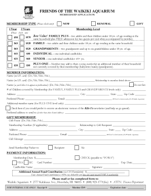 Waikiki Aquarium Membership Application