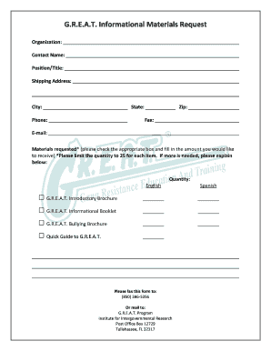 G.R.E.A.T. Informational Materials Request Form