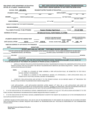 New Jersey Private School Transportation Application