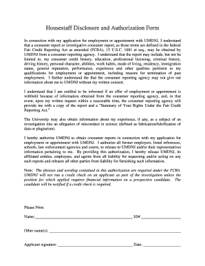 Housestaff Disclosure and Authorization Form