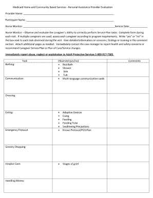 Medicaid Personal Assistance Provider Evaluation Form