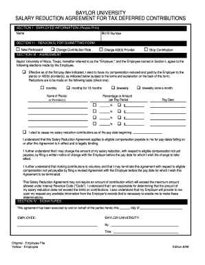 Baylor University Salary Reduction Agreement