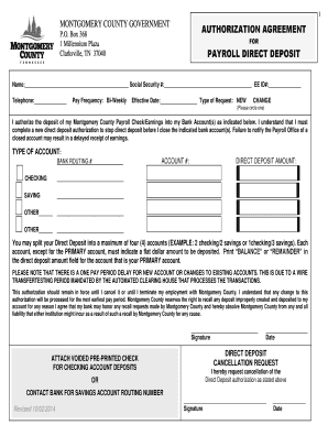 Montgomery County Payroll Direct Deposit Authorization