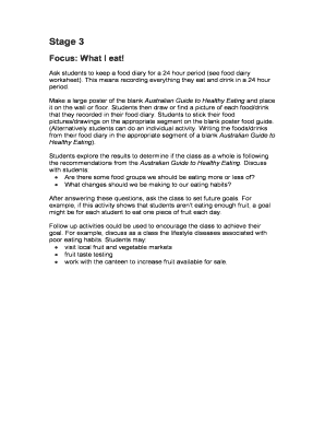 Food Diary Worksheet