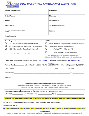 2016 Kickball Team Registration Waiver Form