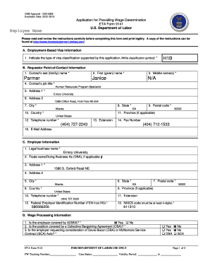 Application for Prevailing Wage Determination