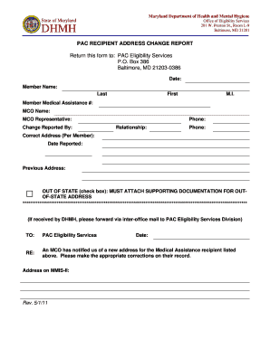 Maryland PAC Recipient Address Change Report