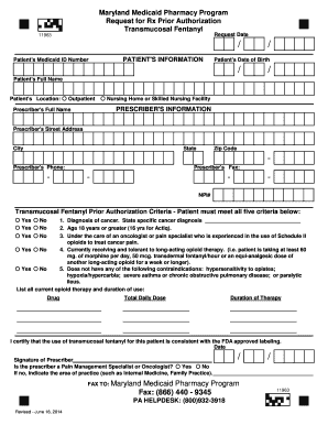 Maryland Medicaid Transmucosal Fentanyl Prior Authorization