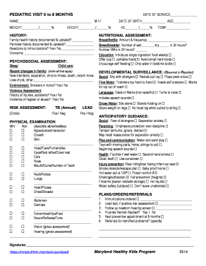 Pediatric Visit 6 to 8 Months Form