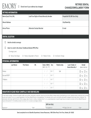 Retiree Dental Change Enrollment Form