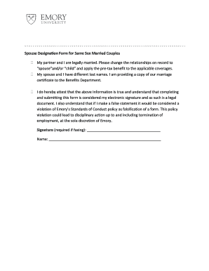 Spouse Designation Form for Same Sex Married Couples