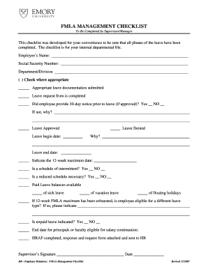 FMLA Management Checklist