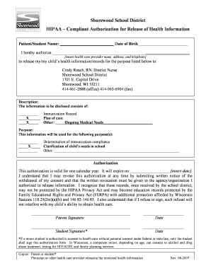 HIPAA Compliant Authorization for Release of Health Information