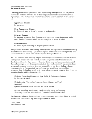 Documentary Video Boot Camp Release Forms
