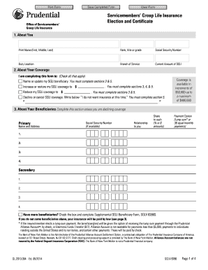 Servicemembers' Group Life Insurance Election and Certificate