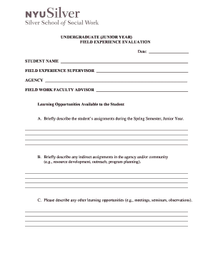 Junior Year Field Experience Evaluation