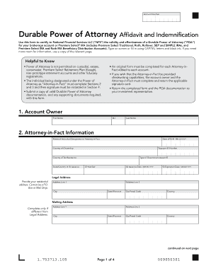 Durable Power of Attorney Affidavit and Indemnification