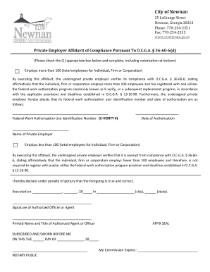 Private Employer Affidavit of Compliance