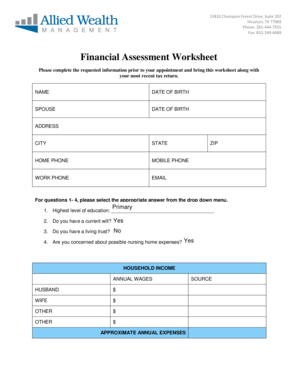 financial assessment worksheet