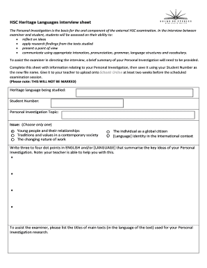 HSC Heritage Languages Interview Sheet