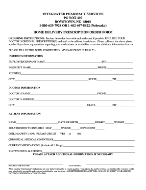 Home Delivery Prescription Order Form