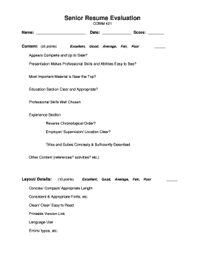 Senior Resume Evaluation Form