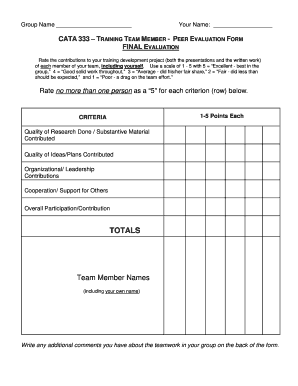 Training Team Member Peer Evaluation Form