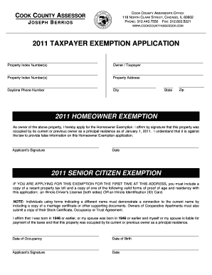 Cook County Homeowner and Senior Citizen Exemption Application