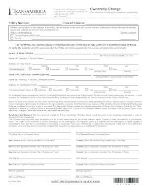 Transamerica Life Insurance Policy Ownership Change Form