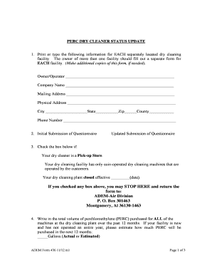 Alabama Dry Cleaner Status Update Form