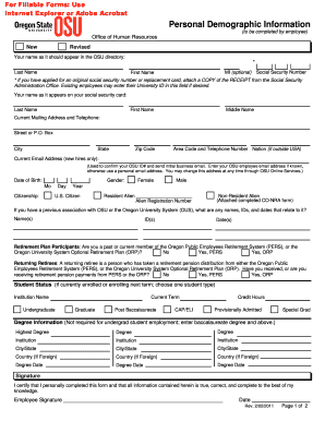 Oregon State University Employee Demographic Information Form
