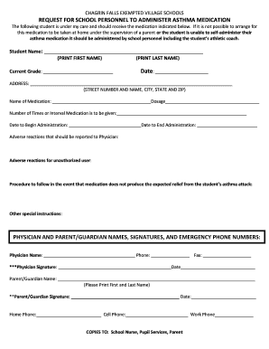 Asthma Medication Administration Request
