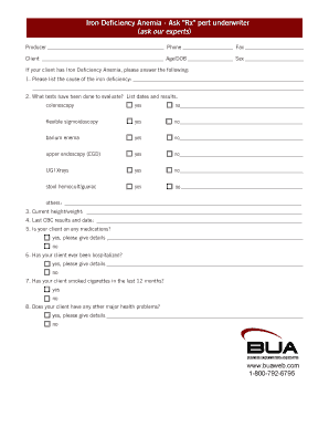 Iron Deficiency Anemia Underwriting Form