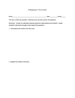 The First Day Reading Response Form