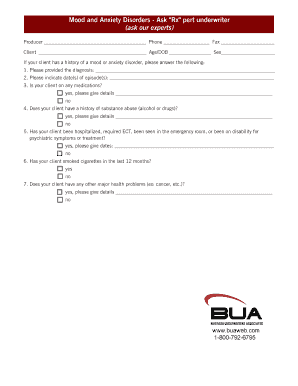 Mood and Anxiety Disorders Underwriting Form