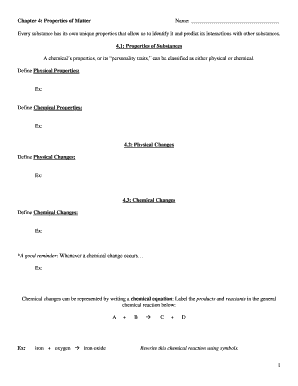 Properties of Matter Worksheet