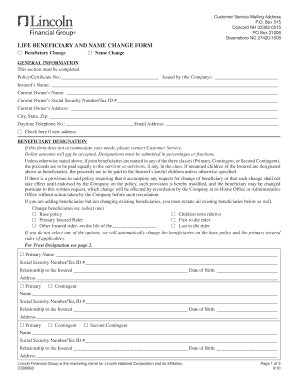 Life Beneficiary and Name Change Form