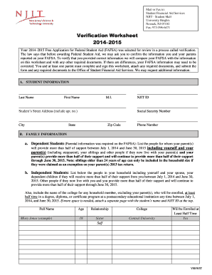 2014-2015 Verification Worksheet