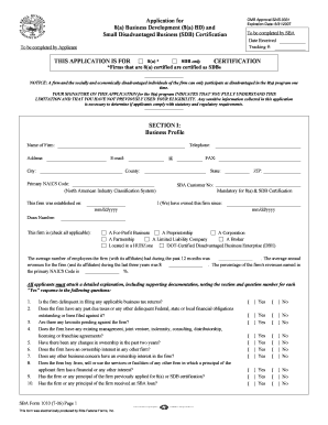 8(a) Business Development and Small Disadvantaged Business Certification Application