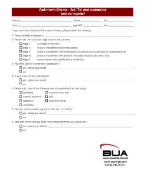 Parkinson’s Disease Underwriting Form