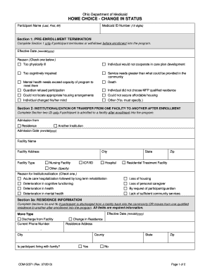 Ohio Medicaid Home Choice Change in Status Form