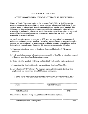 Student Worker Privacy Policy Agreement