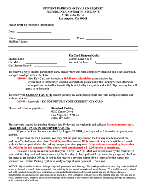 Student Parking Key Card Request