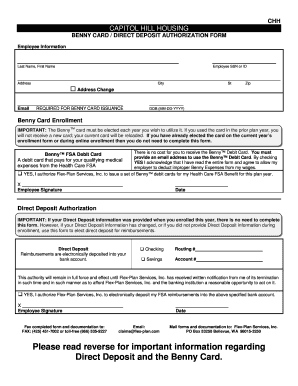 Benny Card Direct Deposit Authorization Form