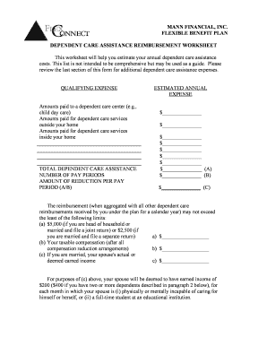 Dependent Care Assistance Reimbursement Worksheet