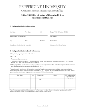 2014-2015 Verification of Household Size Form