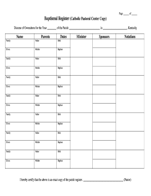 Baptismal Register Form