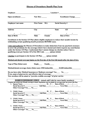 Diocese of Owensboro Benefit Plan Form