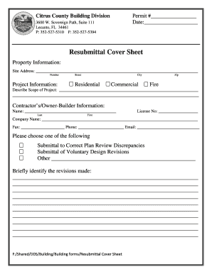 Citrus County Building Permit Resubmittal Cover Sheet